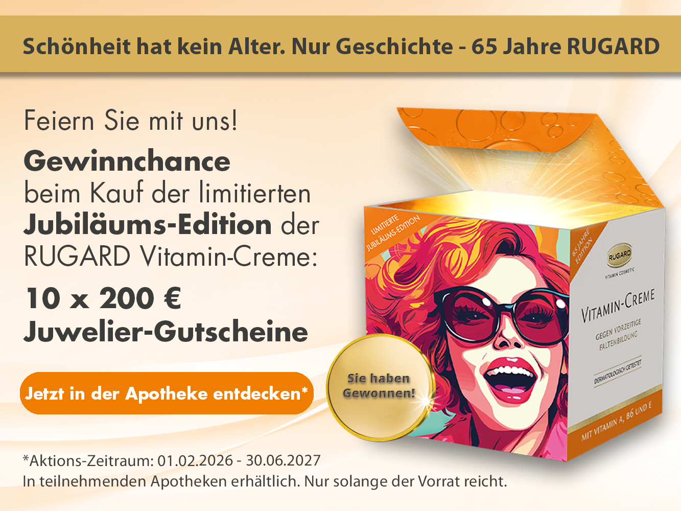 65 Jahre RUGARD Cosmetics – Feiern Sie mit und entdecken Sie den Jubiläums-Schatz in Ihrer Apotheke